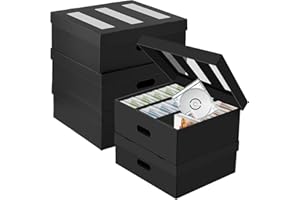 AOBOPLE CD Storage Boxes,5 Pack 3 Compartment Cardboard CD Case Storage,CD Case Holder with PVC Window Lid,Holds 90 CDs in Full Jewel Cases,180 CDs in Slim Cases,and 495 Discs in CD Sleeves (5 Pack)