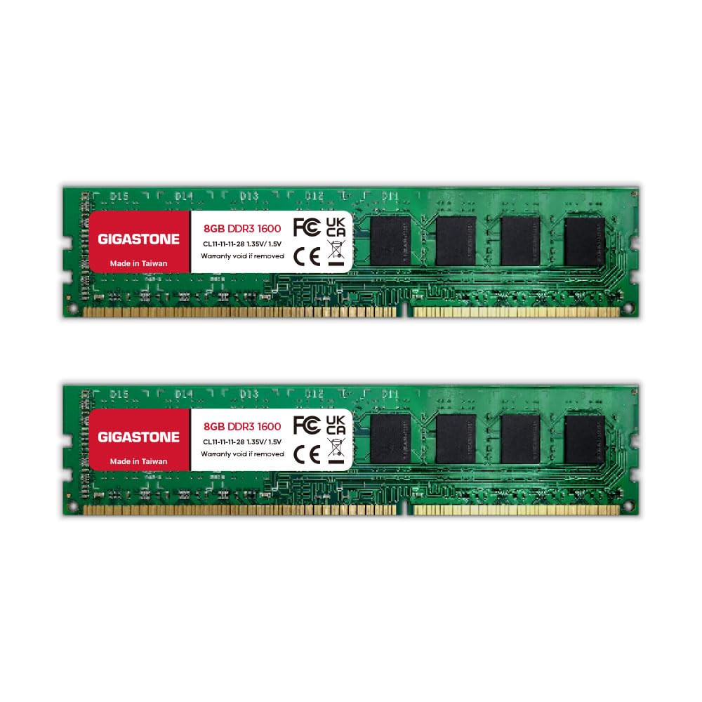 【DDR3 RAM】Gigastone RAM 16GB (2x8GB) DDR3 16GB DDR3-1600MHz PC3-12800 CL11 1.5V UDIMM 240 Pin Unbuffered Non ECC for PC Computer Desktop Memory Module Ram Upgrade Kit (Desktop ONLY)