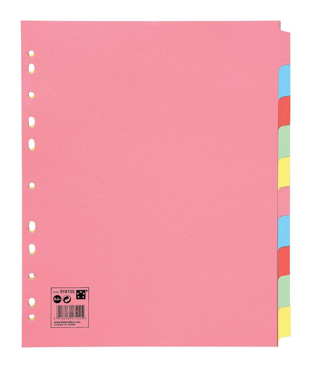 5 Star Subject Dividers Multipunched Manilla Board 10-Part Extra Wide A4 Assorted