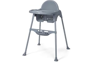 Cosco Kids Canteen High Chair Lightweight Portable Baby Feeding Chair with Adjustable Tray, Easy to Clean, Kitchen or Dining Use, Toddlers Up to 33 lbs, Mono Grey