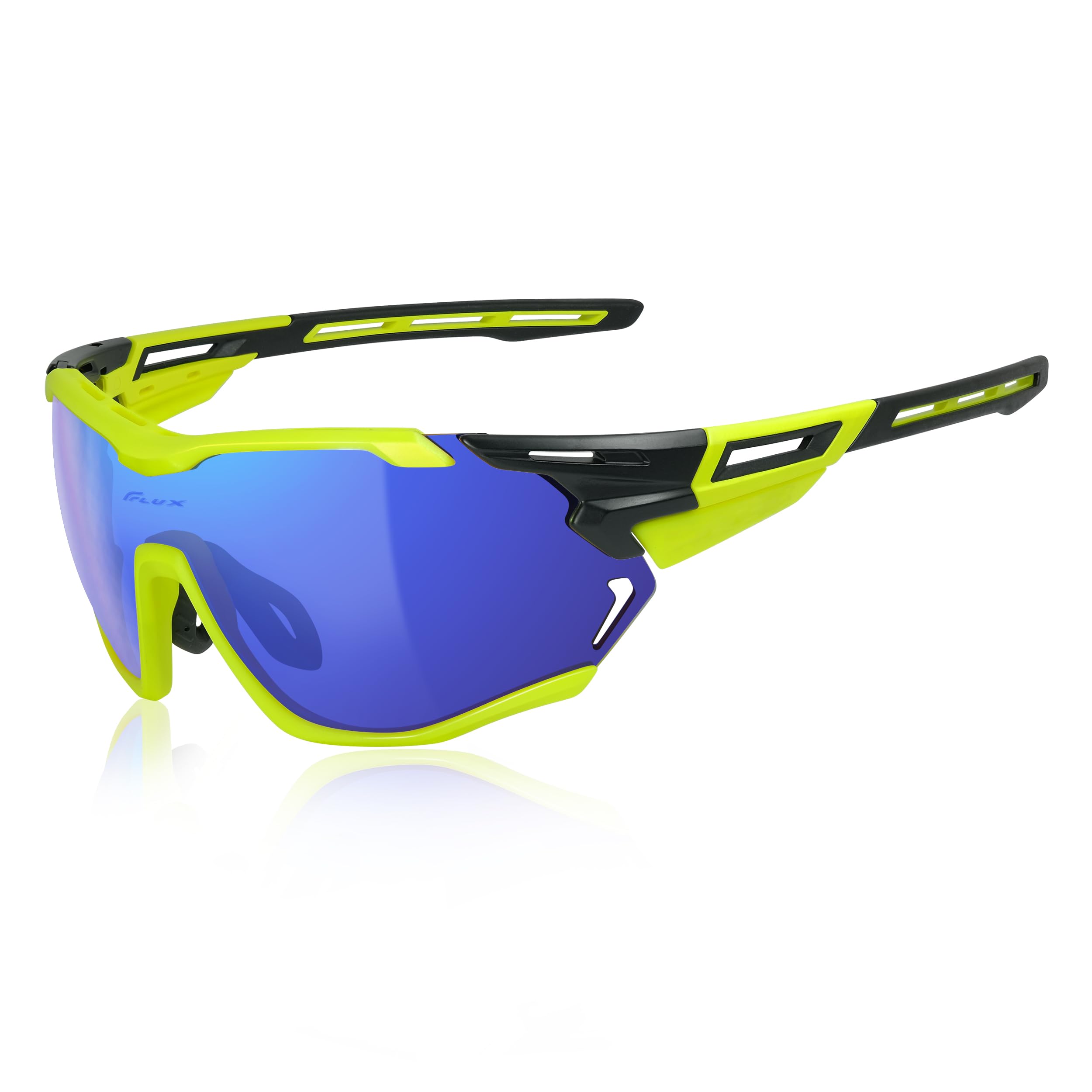 ICECUBE VENTURA High-Performance Sunglasses: Anti-Fog PC Lenses, Ventilated TR90 Frame, 100% UV Protection, Ideal for Sports and Cycling (BLK-YW/Blue)