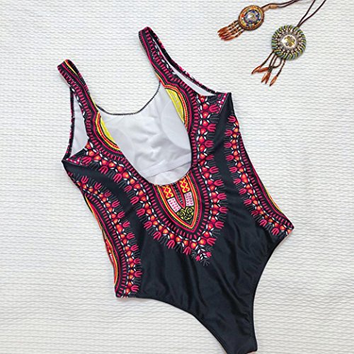 Challyhope Big Sale! Women Plus Size Sexy Dashiki African Print Bathing Suit One Piece Push Up Padded Bikini Monokini Jumpsuit (XXL, Pink B)