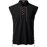 JEMITOP Men's Retro Pure Cotton Lace Up Sleeveless Shirts for Pirate Renaissance Medieval Viking Costume