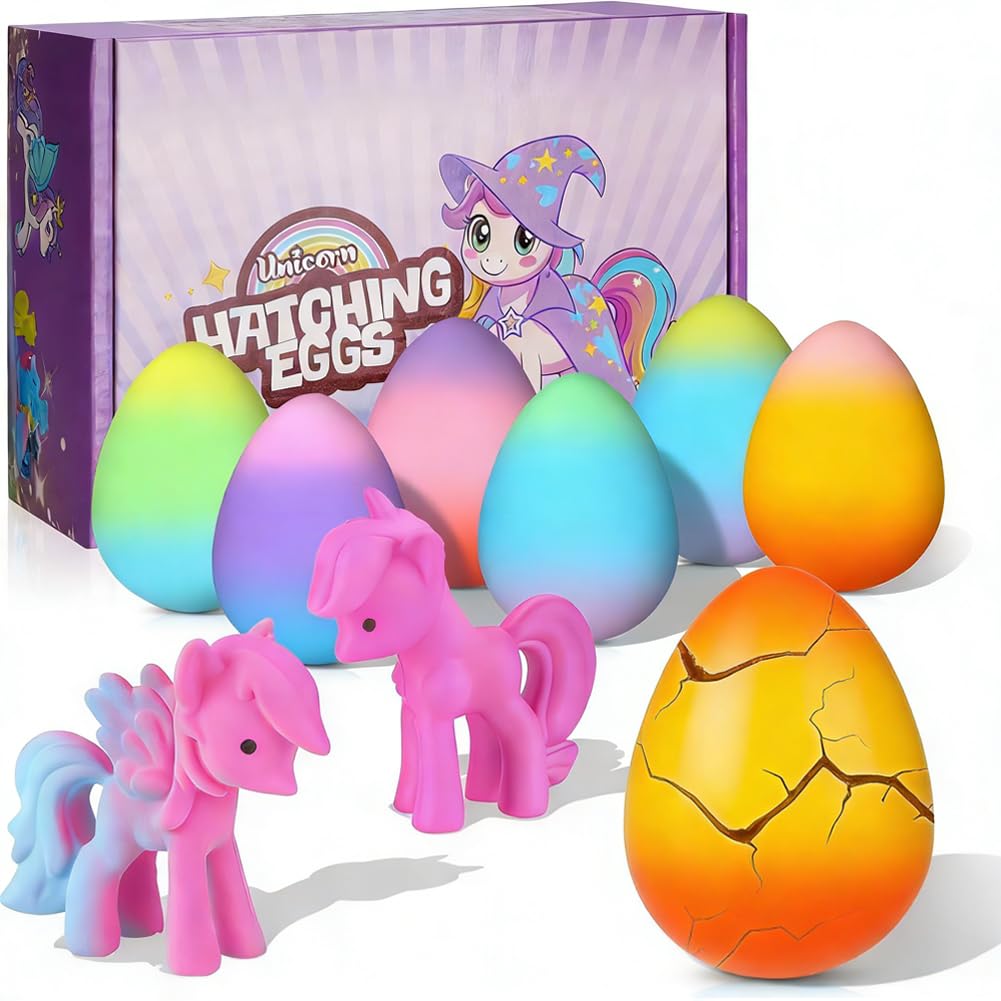 KAOVCXR Unicorn Hatching Rainbow Eggs for Kids, 6 Pack Unicorn Toys Age for Girls 3-8 Unicorn Hatching Rainbow Eggs, Easter Basket Stuffer Birthday Gift Ideas and Party Gift