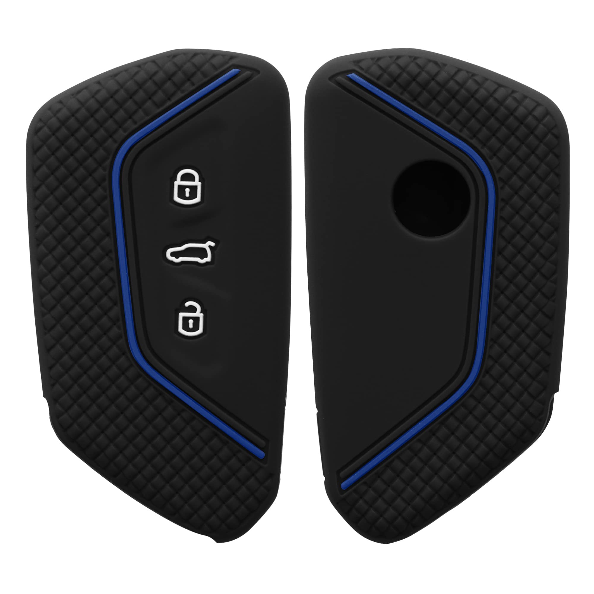 kwmobile Car Key Cover Compatible with VW Golf 8 3 Button Car Key Key Cover - Silicone Protective Car Key Fob Case - Black Matte/Blue