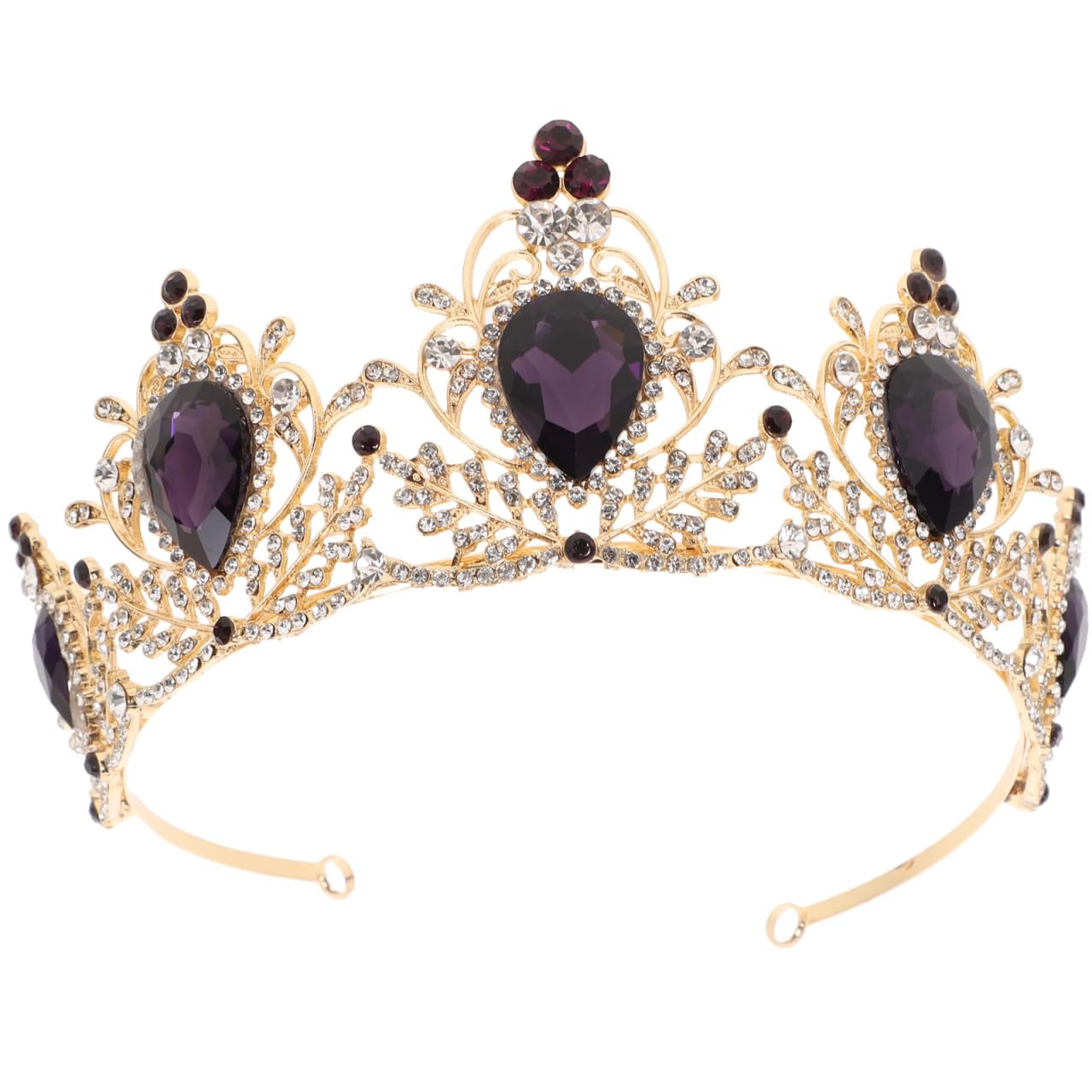 Lurrose Luxury Purple Crystal Crown Baroque Crown Rhinestone Tiara and Bridal Headband