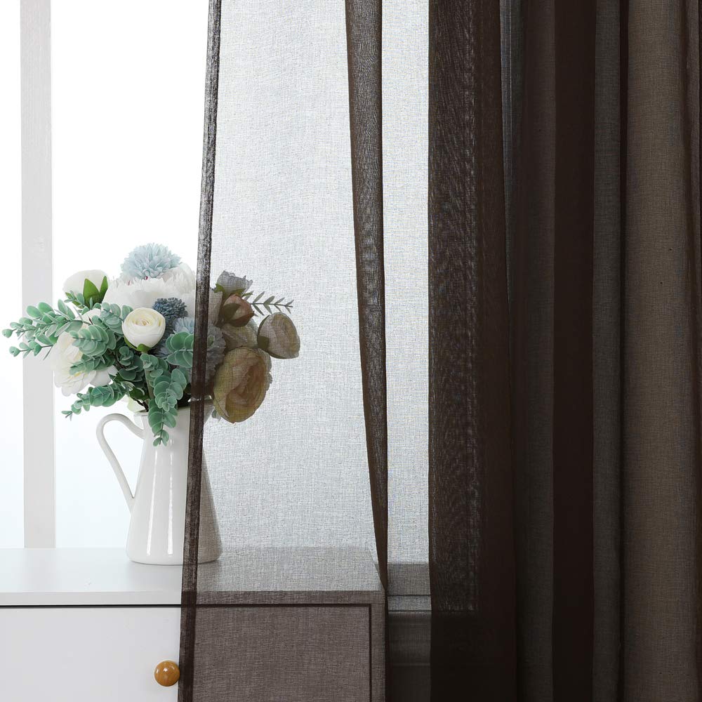 MIULEE 2 Panels Sheer Window Curtains Elegant Window Voile Panels/Drapes/Treatment for Bedroom Living Room 55" Wx110 L Rod Pocket Chocolate
