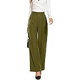 FUNYYZO Wide Leg Pants Women's High Elastic Waisted in The Back Business Work Trousers Long Straight Suit Pants