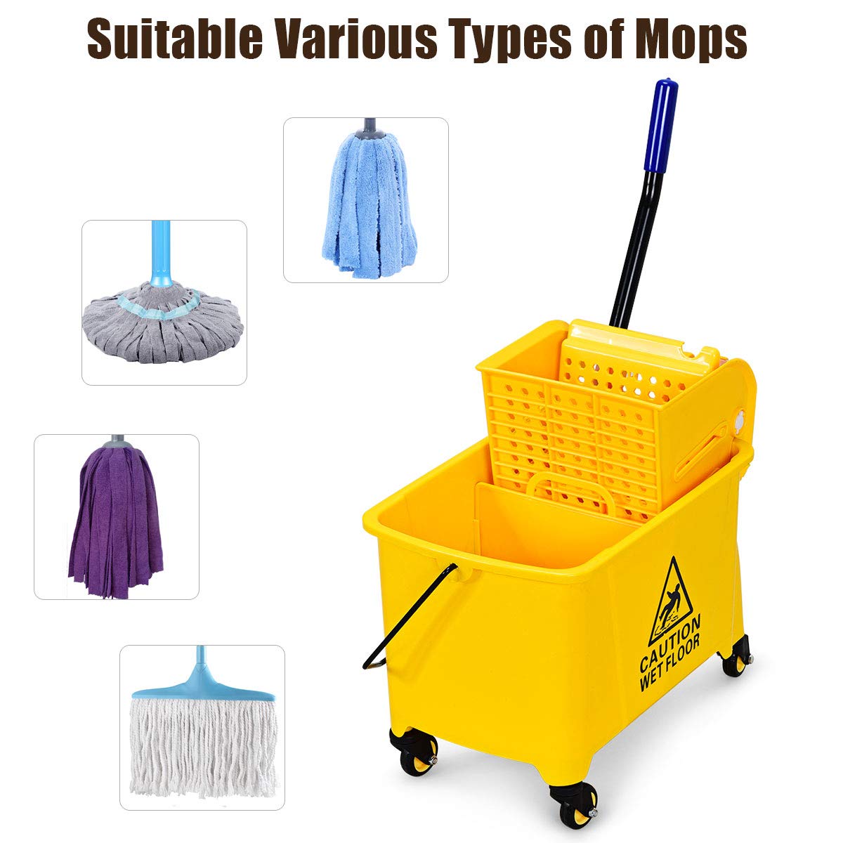GOPLUS Commercial Mop Bucket with Wringer, Household Portable Mop