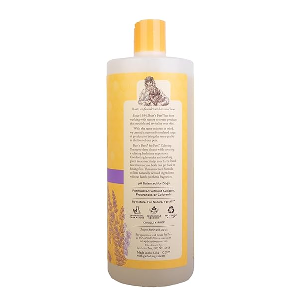 BURT’S BEES FOR PETS CALMING DOG SHAMPOO WITH LAVENDER AND GREEN TEA, 95% NATURAL ORIGIN FORMULAS, CALMING LAVENDER DOG SHAMPOO – GENTLE DOG SHAMPOO, BEST DOG SHAMPOO, LAVENDER, 32 OZ