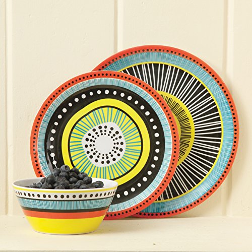 Gibson Home 12 Piece Almira Melamine Dinnerware (Set of 4), Assorted