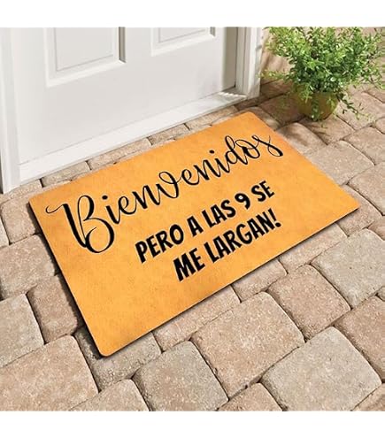 HmNPlay Bienvenidos Pero A Las 9 Se Me Largan Funny Spanish Doormat Polyester Non Slip Welcome Mat Front Door Indoor Outdoor Entrance Rug 17x29 Inch Humor