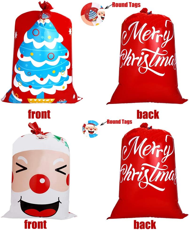 DIYASY Christmas Giant Gift Bags, 2pcs Large Santa Gift Sacks with Tags for Xmas Gift Wrapping, Red, 1 count (Pack of 2) - Image 3