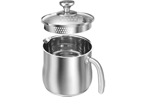 Stainless Steel Saucepan, 2 Liter Milk Saucepan with Pouring spout, Glass lid and Handle for Boiling Milk, Pasta, noodlesStai