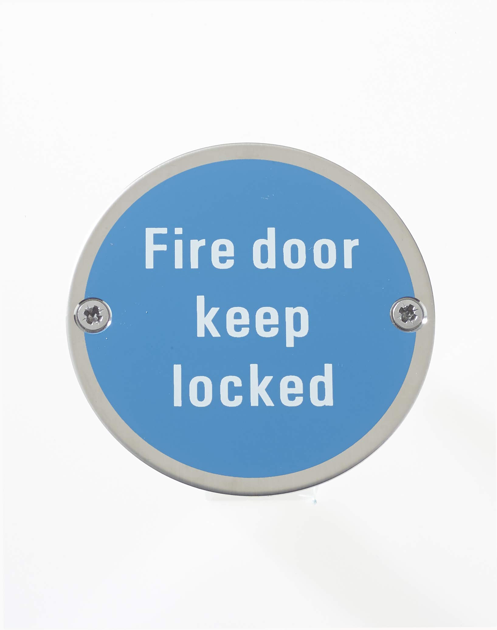 Fire Door Keep Locked -Safety Sign Metal Stainless Round 76x1.5mm Disc With 2 Screws, Pack of 10 (10)