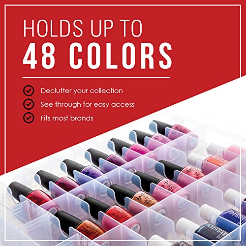 Nail Polish Organizer by SOLID Beauty Concepts - Declutter, Get Organized & See Your Full Collection - Portable Case w/ Handle & Double Locking Lid. 48 Slot Nail Polish Storage & 2 Tool Compartments