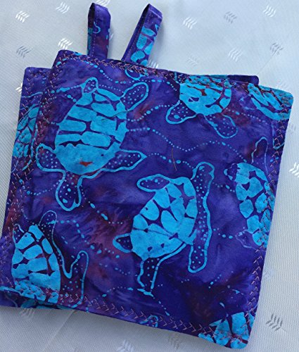 Hawaiian Honu Turtle, Batik Fabric Pot Holders, Blue Batik, Sold in SET of TWO