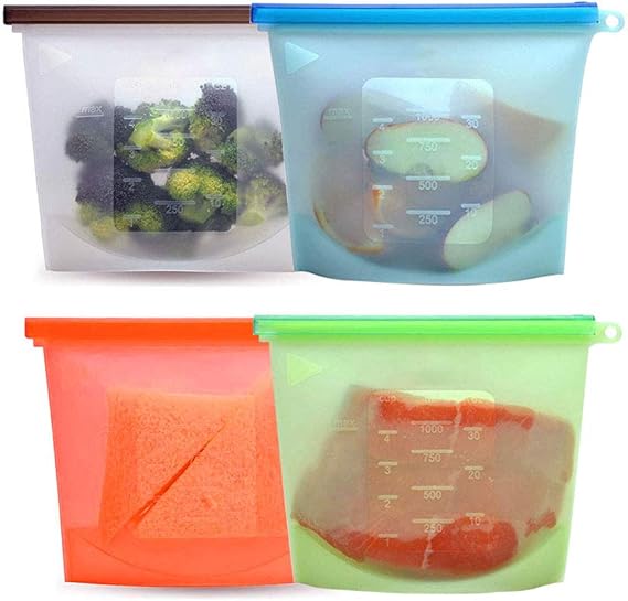Reusable Food Storage Bags, FThinkup Silicone Sandwich Bags with Self