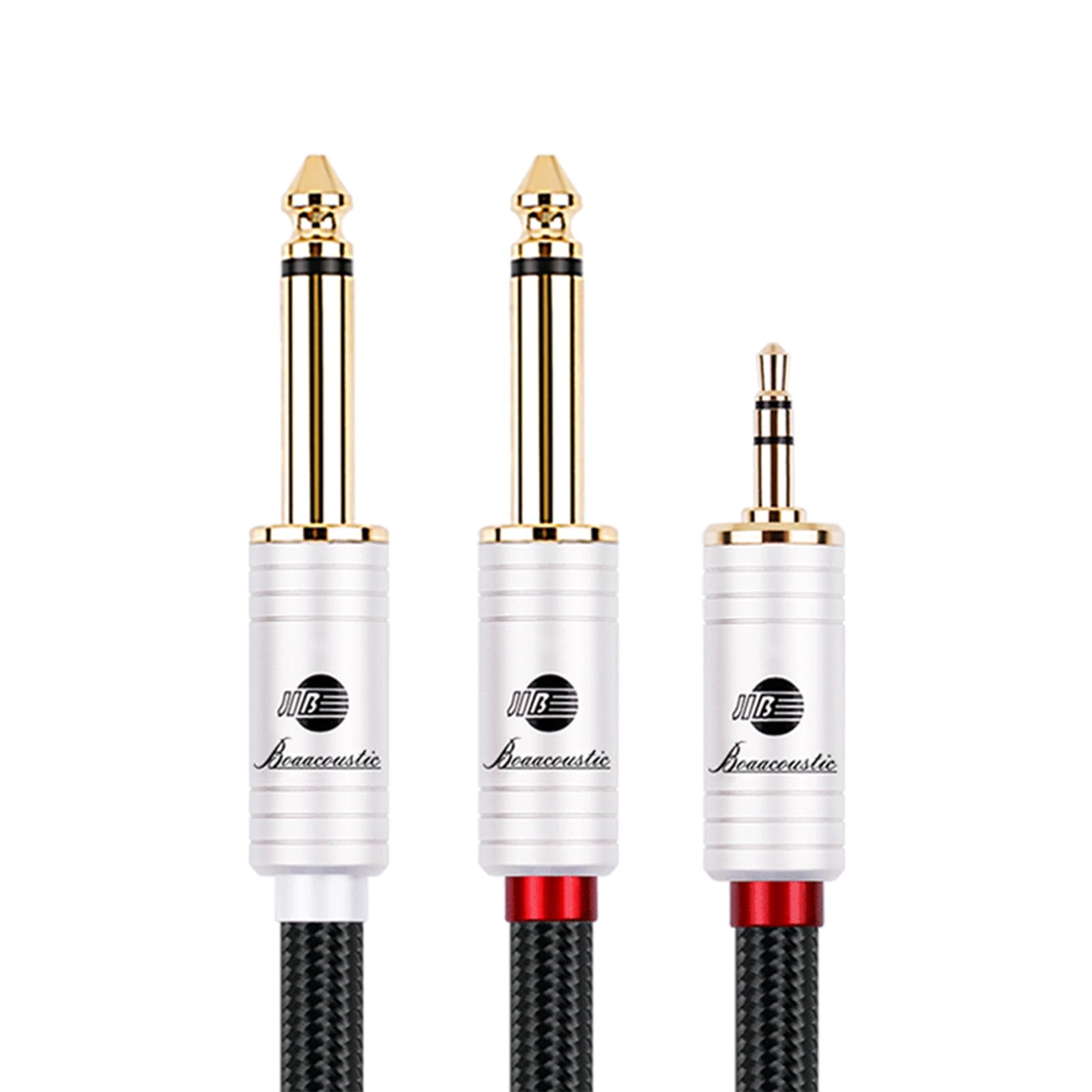 BOAACOUSTIC JIB Audiophile HI-FI 3.5mm to 6.35mm Audio Cable 1/8'' Stereo TRS to Dual 1/4”Mono TRS Jack Y Splitter Adapter Instrument Cable for Mixer, Guitar, Amplifier, Audio Recorder 16.4ft/5m