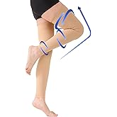 KEKING® Thigh High Compression Stockings Footless, Unisex, 15-20mmHg Leg Support Compression Sleeves with Anti-Slip Silicone Band, Opaque, Treatment Swelling, Varicose Veins, Edema, DVT, Beige Medium