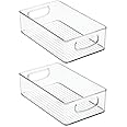 mDesign Small Plastic Bathroom Storage Container Bins with Handles for Organization in Closet, Cabinet, Vanity or Cupboard Shelf, Accessory Organizer - Ligne Collection - 2 Pack - Clear