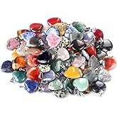 LHJ 20 Pcs Natural Stone Pendants Heart Shape Crystal Quartz Agate Charms for Jewelry Making Necklace Bracelet