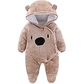 Fairy Baby Newborn Baby Snowsuit Bear Outfit Footie Romper Winter Thick Fleece Jumpsuit Infant Coat for Girls Boys 0-12M