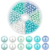 PH PandaHall 300pcs 6 Colors Blue Green Series Glass Beads, 6mm Glass Pearls Bracelet Making Kit Painted Round Spacer Beads for Jewelry Making Necklaces Bracelets DIY Crafts Supplies