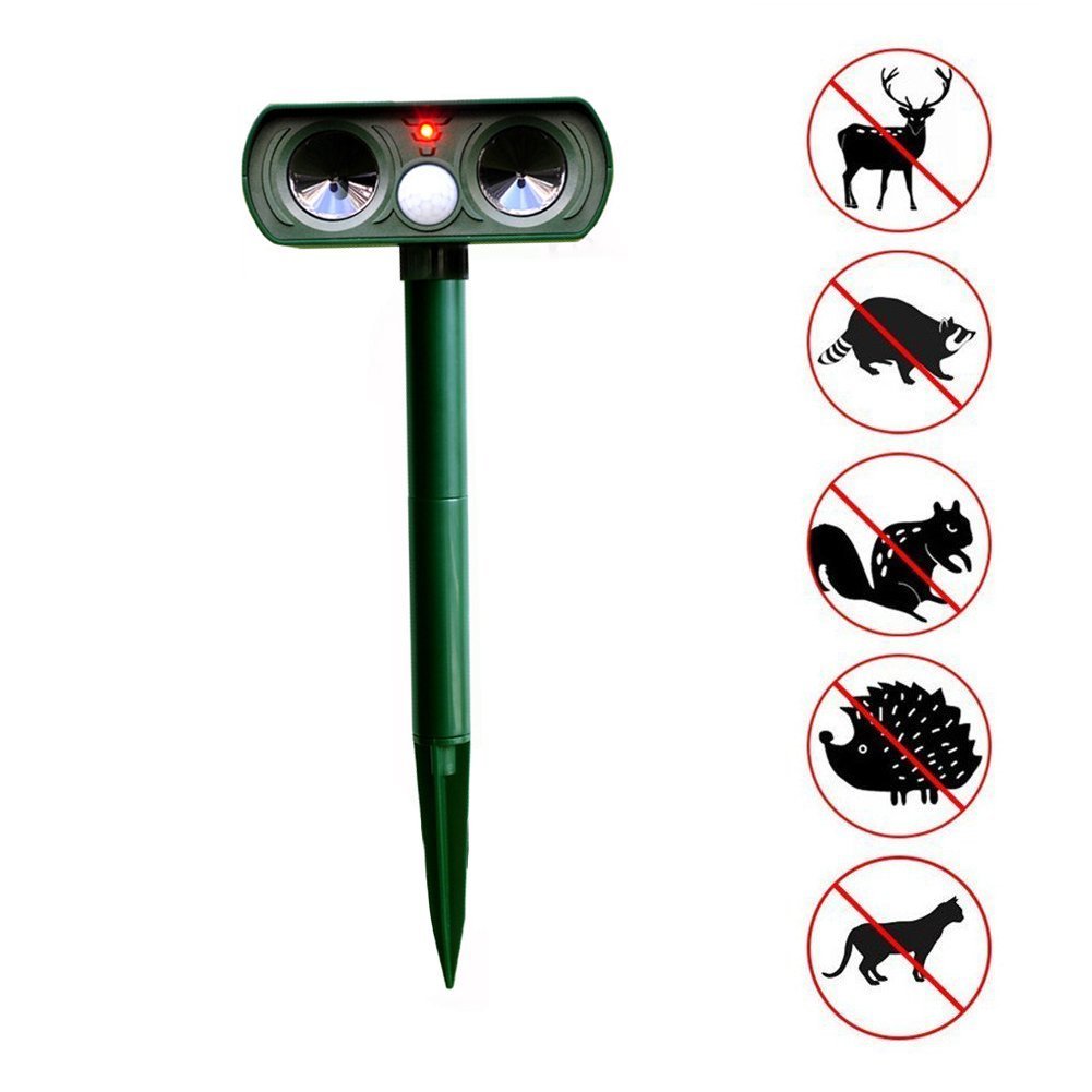 Cat Repellent Ultrasonic Animal Repeller Solar Battery Operated Motion Activated Outdoor Waterproof Electronic Cat Scarer Deterrent with Ground Stake for Fox, Squirrel, Mice - Yard, Lawn and Farm