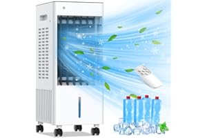 LALUZTOP Portable Air Conditioners, Evaporative Air Cooler, 3-Side Air Intake Portable AC Unit w/ 8L Larger Water Tank, 3 Speeds, 60°Oscillation,7.5H Timer, Swamp Cooler for Room Home Office