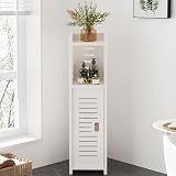 Dripex 4 Tier Bathroom Floor Cabinet Slim White 80H x 20D x 18W cm