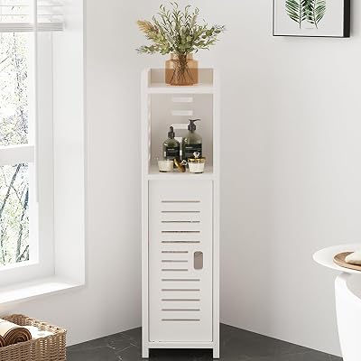 Dripex 4 Tier Bathroom Floor Cabinet Slim White 80H x 20D x 18W cm