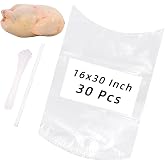 Large Turkey Shrink Bags 30Pcs 16x30In Chicken Bags Heat Shrink for Freezer | with Zip Ties, Silicone Straw for Turkey, Chickens, Rabbits