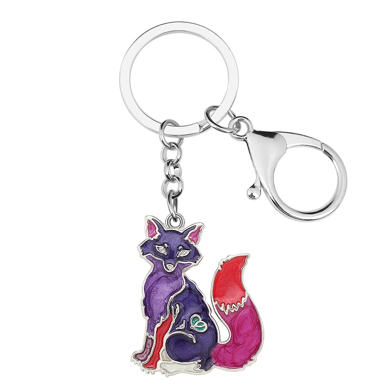BONSNY Enamel Alloy Cute Fox Keyring Purple Keychain Jewellery For Women Girl Car Key Wallet Charm Gift (Purple)