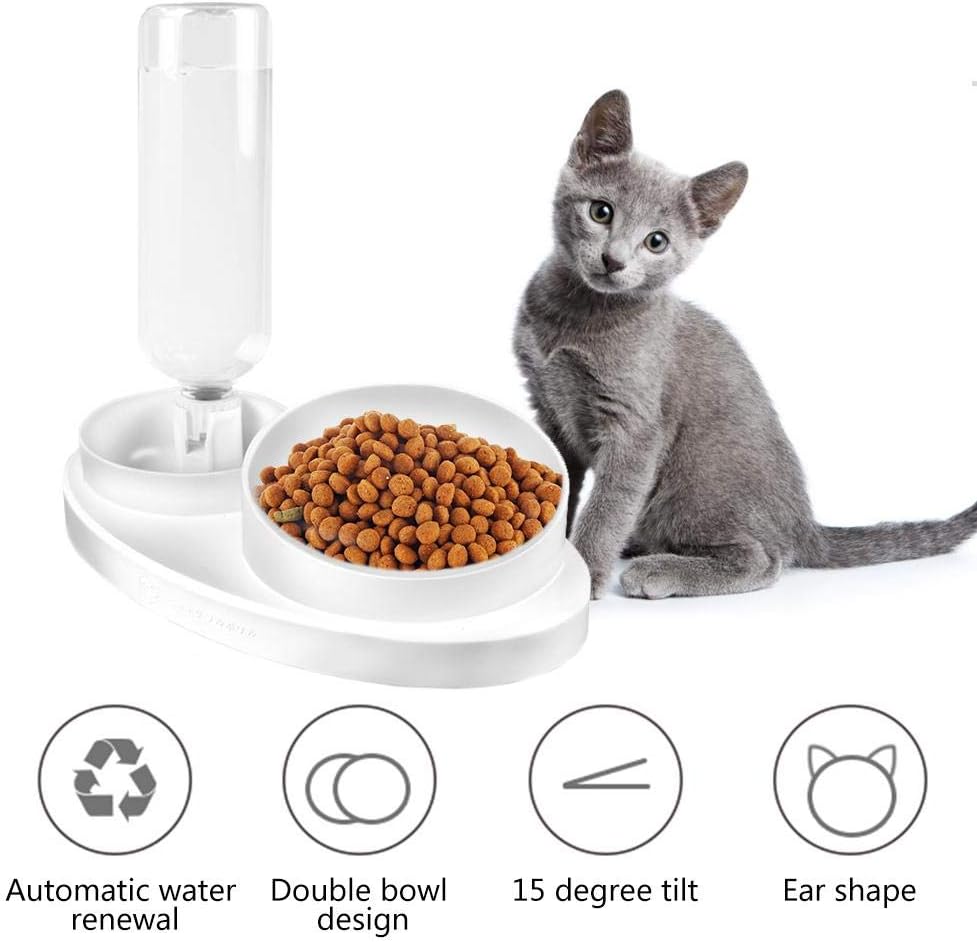 IMCROWN Cat Dog Double Bowl Automatic Drinking Water Bowl,Pet Water Drinking Device Water Feeding Dual-use Water Fountain Dispenser for Small Or Medium Size Dogs Cats