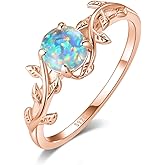 Angol Natural Moss Agate Ring 925 Sterling Silver Leaf Ring Engagement Promise Rings for Women Jewelry Gift (6, Rose Gold-Opal)