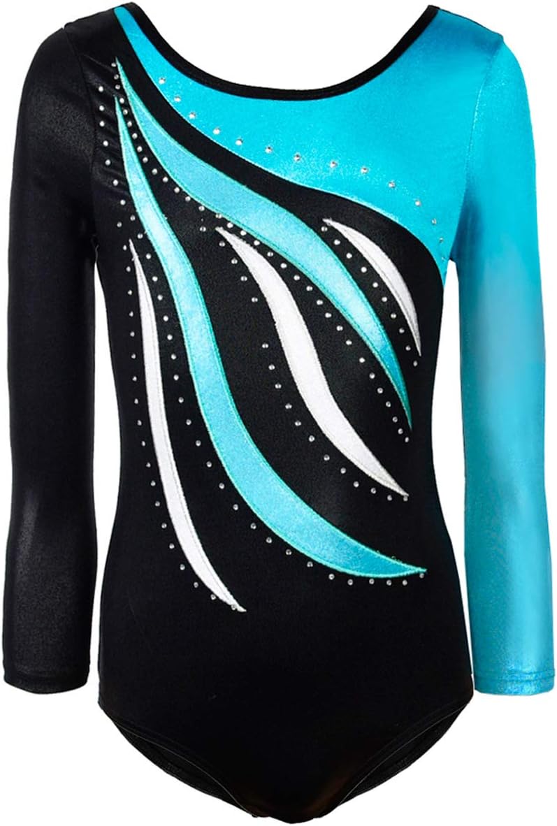 Bodysuit for girlss Gymnastics Long Sleeve Ballet Sparkly Stripe Jumpsuit Athletic Leotard