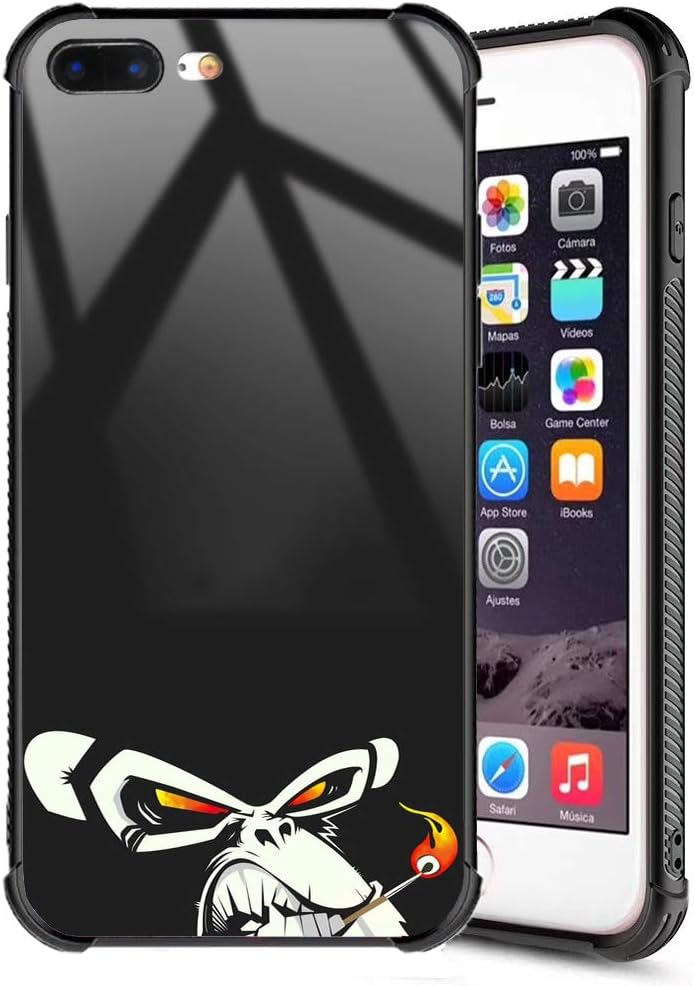 iPhone 7 Plus Case,iPhone 8 Plus Case,Orangutan Funny Pattern Tempered Glass Back Cover and Soft Silicone Rubber Bumper Frame Shock Absorption Anti-Slip Phone Case Compatible for Apple iPhone 7/8 Plus