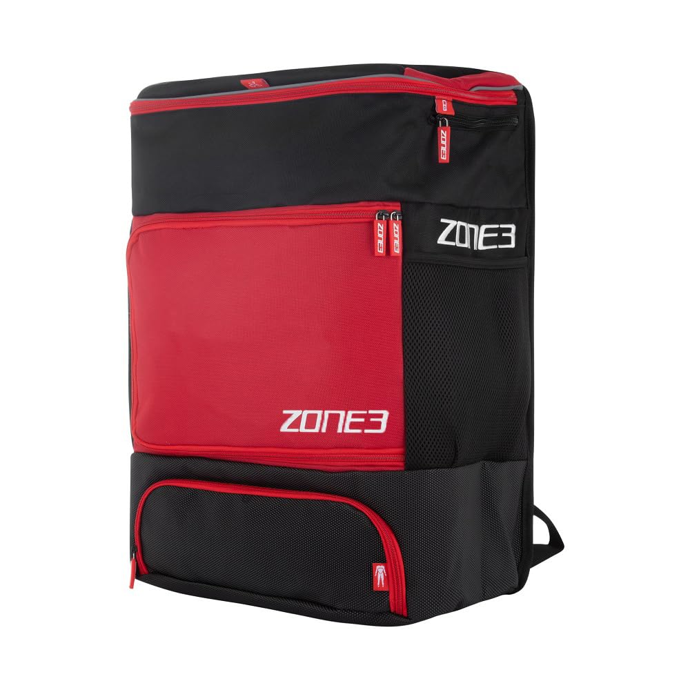 ZONE3 Award Winning Transition Backpack - Unisex Black/Red/White Triathlon Bag for Cycling, Running, Swimming