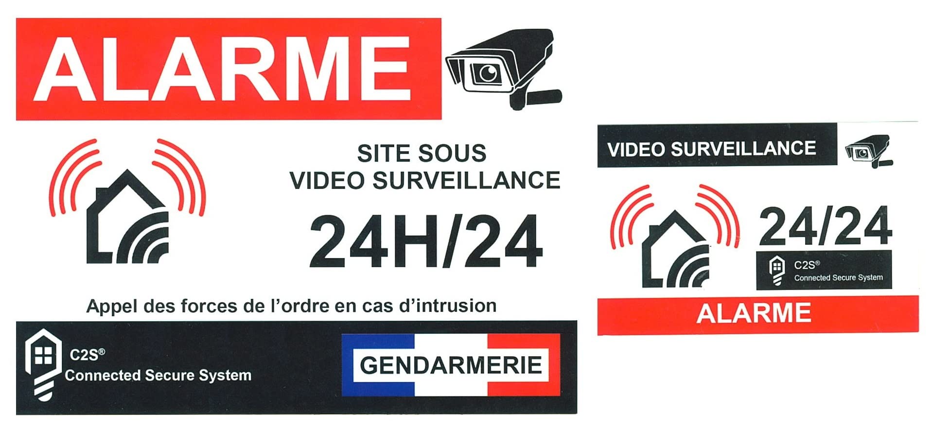 Set of 12 Home Protection Alarm Video Surveillance Stickers – 6 Large Stickers (14.8 x 10.5 cm) + 6 Small Stickers (8.5 x 5.5 cm)