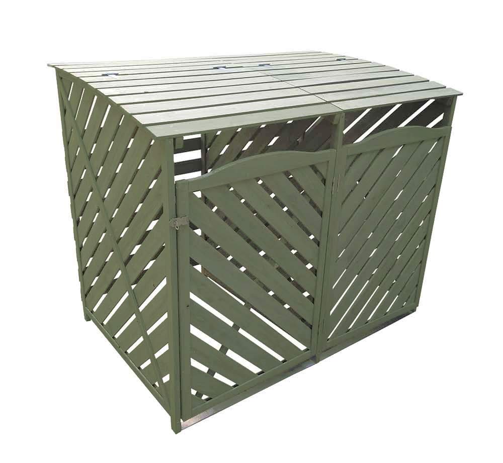 Buy 5060495610530 Double Wooden Wheelie Bin Storage Sage Green Garden Cover Recycling Outdoor