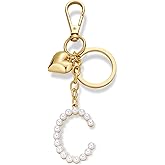 FAUTHENTICUTE Initial Letter Keychains For Women Gold Heart And Pearl Alphabet Bag Charms Purse Accessories Gift