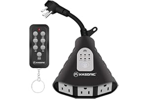 K KASONIC - Outdoor Light Timer, Waterproof Plug in Sensor Outlet Timer Switch, 100 ft Range Remote Control with 3 Grounded Electrical Outlets for Home and Garden, ELT Listed