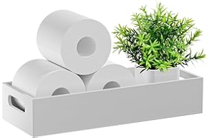 VITVITI Bamboo Toilet Paper Holder Storage, Bamboo Tray for Bathroom with Handle, Toilet Tissue Holder Organizer Basket Container for Toilet Tank/Kitchen Counter, Natural, White