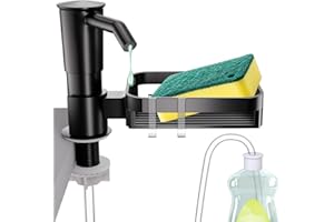 KNEELISA Soap Dispenser Pump for Kitchen Sink with Sponge Holder,ABS Plastic in Counter Soap Dispenser with 39" Extension Tube kit,Built in Dish Soap Dispensers Used Under Sink,on Countertop,Black