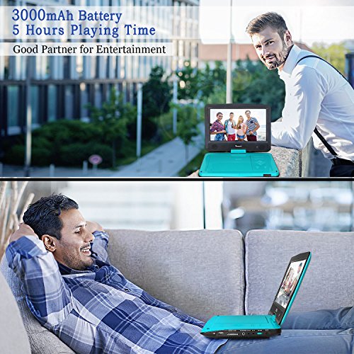 101-Inch-HD-Screen-Portable-DVDCD-Player-for-Kids-with-5-Hour-Built-in-Rechargeable-Battery-and-Headrest-Mount-Case-Light-Teal-Blue