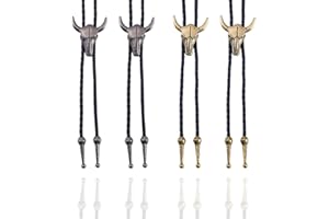 CRAFTYMELODY 4Pcs Vintage Bolo Tie for Men Women 2 Colors Retro Alloy Cattle Pendant Black PU Leather Lariat Cow Skull Bolo T