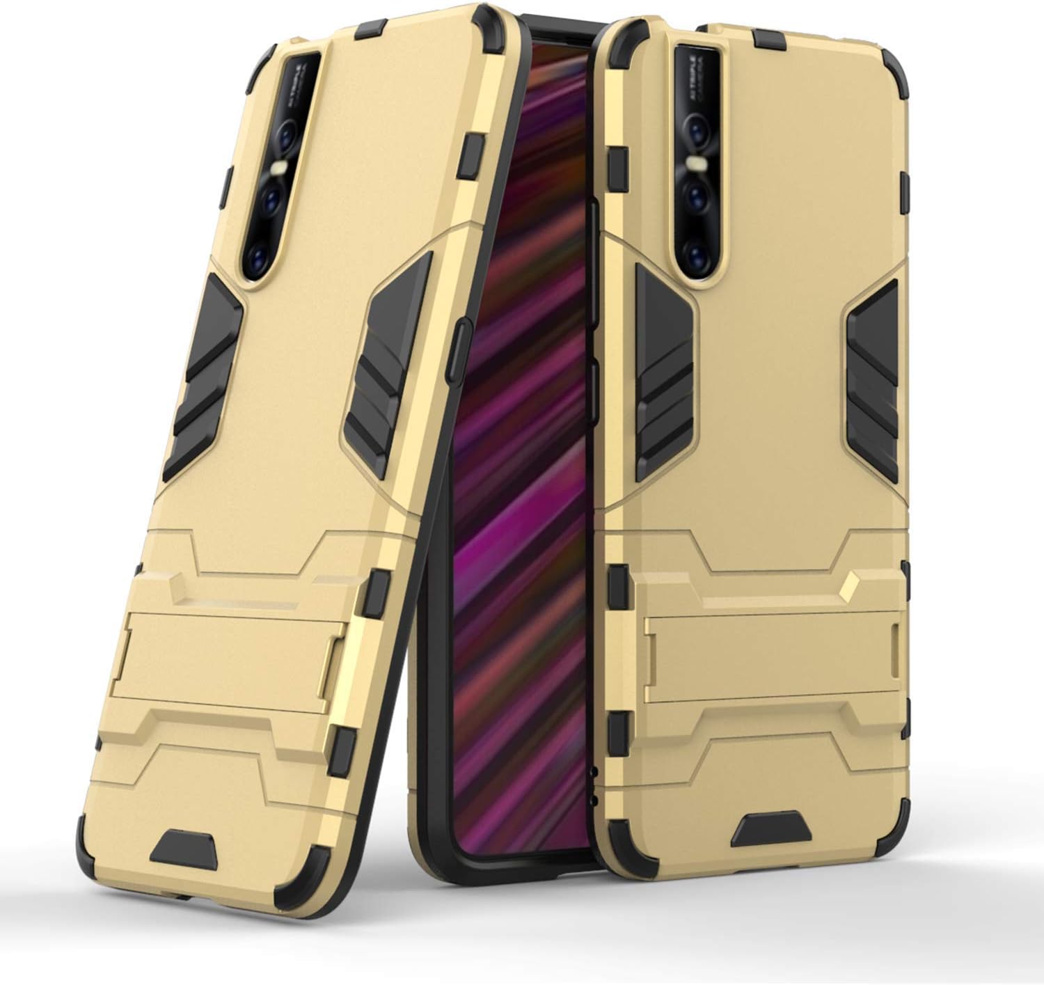 vivo V15 Pro Case - Heavy Duty Shock Proof Shield Hard Shell Back Case Cover Dual with Back Stand for vivo V15 Pro - Gold