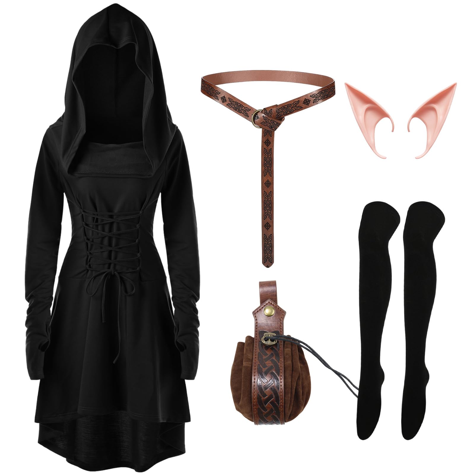 Matreeglam Halloween Costume for Women, Medieval Dress (Black, L)