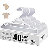 PIGLOG Baby Clothes Hangers - White Baby Hangers 40 Pack Plastic Coat Hanger for Kids Infants Babies Newborn Child Closet Hanger for Nursery Boys and Girls Hangers Kids Size, Non-Slip